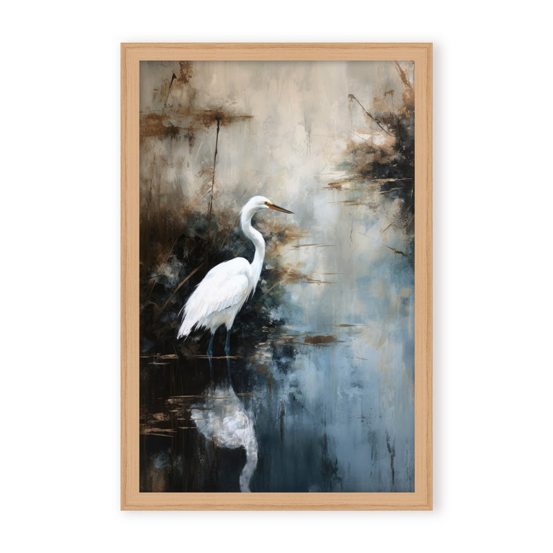 Nature Inspired Egret In Lake, 30" H x 24" W x 2.375" D, Black, Framed Canvas