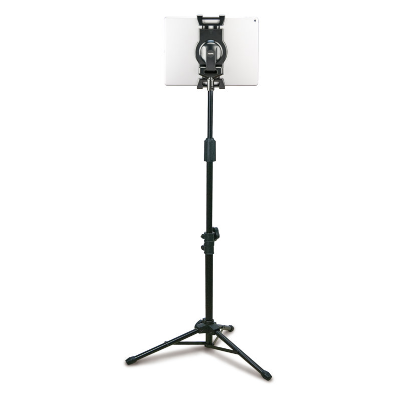 Adjustable Black Metal and Plastic Tablet Floor Stand