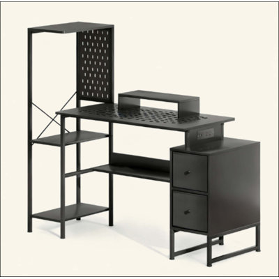 Computer Desk Computer Table With Power Outlets And LED LightsFor Home And Office