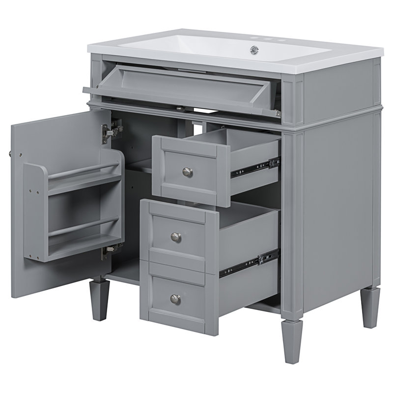 Tahaj Wood + Resin Freestanding Bathroom Cabinet, Gray