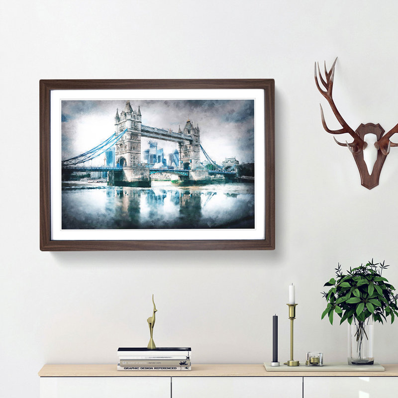 London Bridge - Picture Frame Graphic Art Print, Walnut Framed, 62cm H x 87cm W x 2cm D