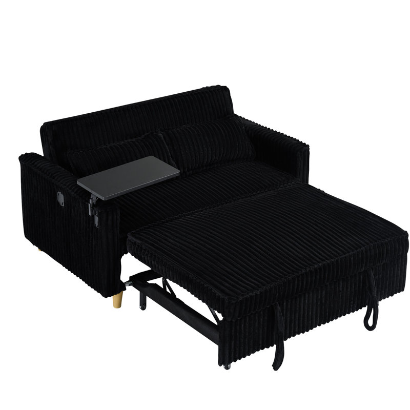 Velours côtelé noir avec table mobile amovible et prise pour bureau pour les amoureux, Noir