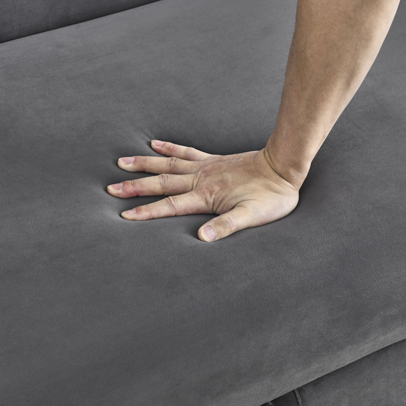 Velvet Sofa Bed with Two Pillows and Adjustable Backrest, Gray Velvet