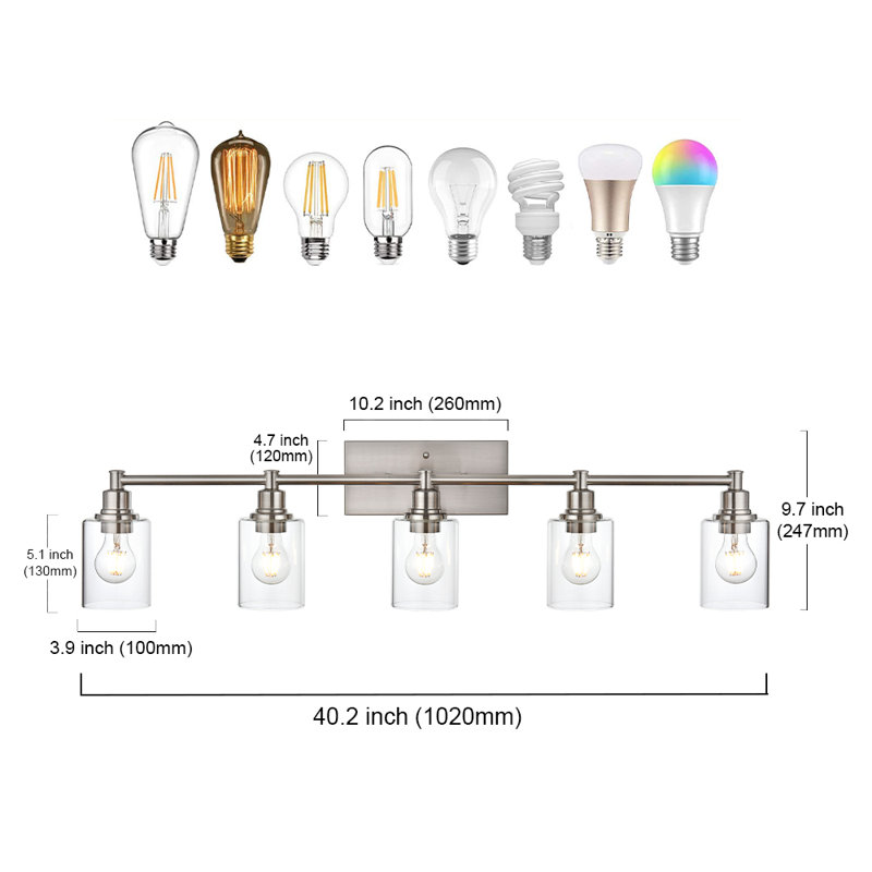 Éclairage de salle de bain à intensité variable 5 lumières Fayean, Nickel brossé