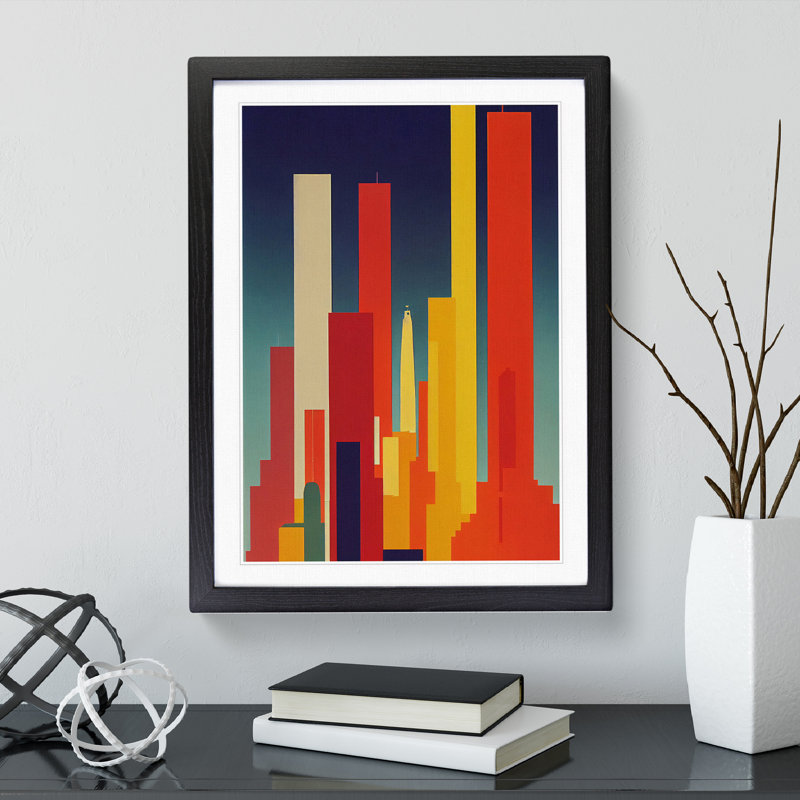 City Skyline Abstract No.5 - Single Picture Frame Print, 46cm H x 34cm W x 2cm D, Black