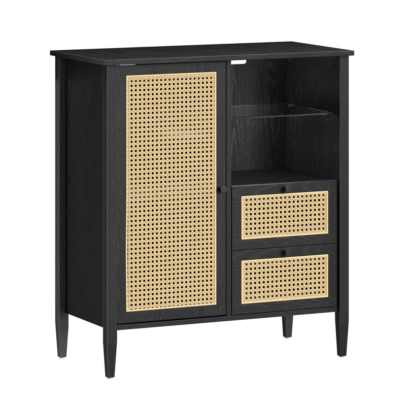 Buffet Leclair, buffet en rotin synthétique, armoire de rangement avec tablettes réglables, null