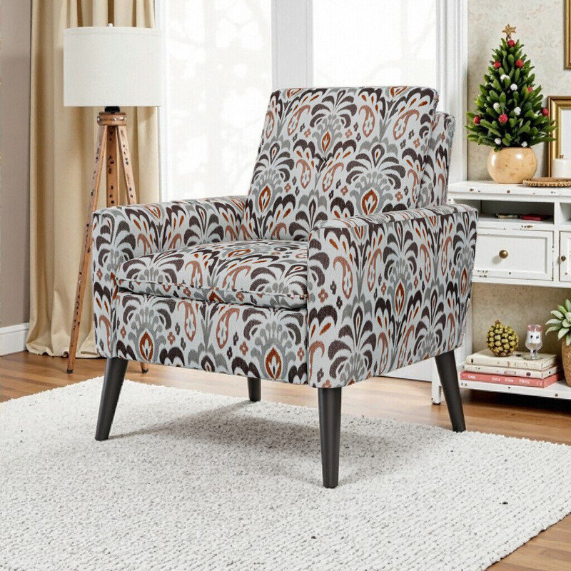 Fauteuil d'appoint avec motif floral et pieds en bois massif pour le salon, Multi