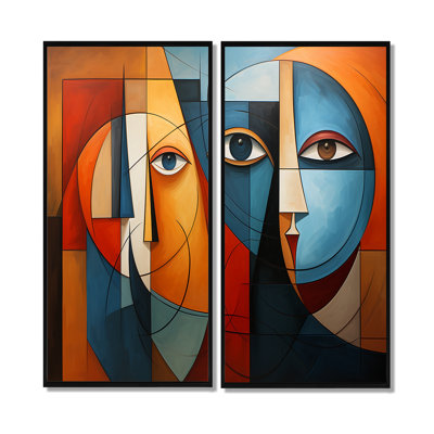 «Cubism Geometric Portrait X» - ensemble d'art mural bleu sarcelle