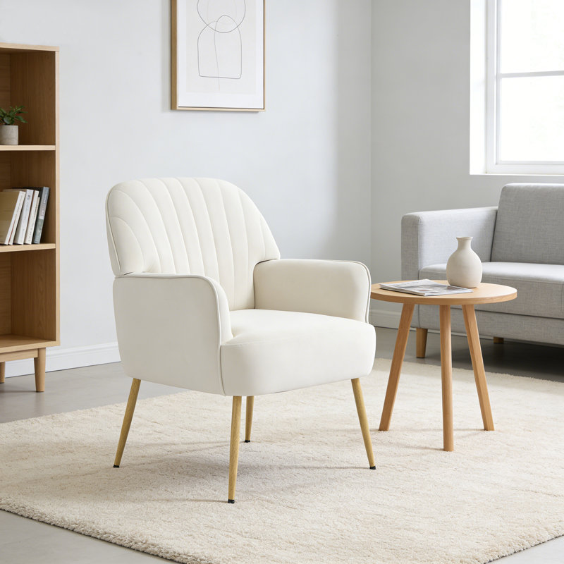 Chaise de salon rembourrée en velours Comfy, Bois, Beige