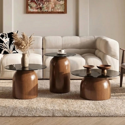Nesting Coffee Table Set Of 3, Glass Desktop For Living Room, Space Saving Circle Center Table For Saving Space