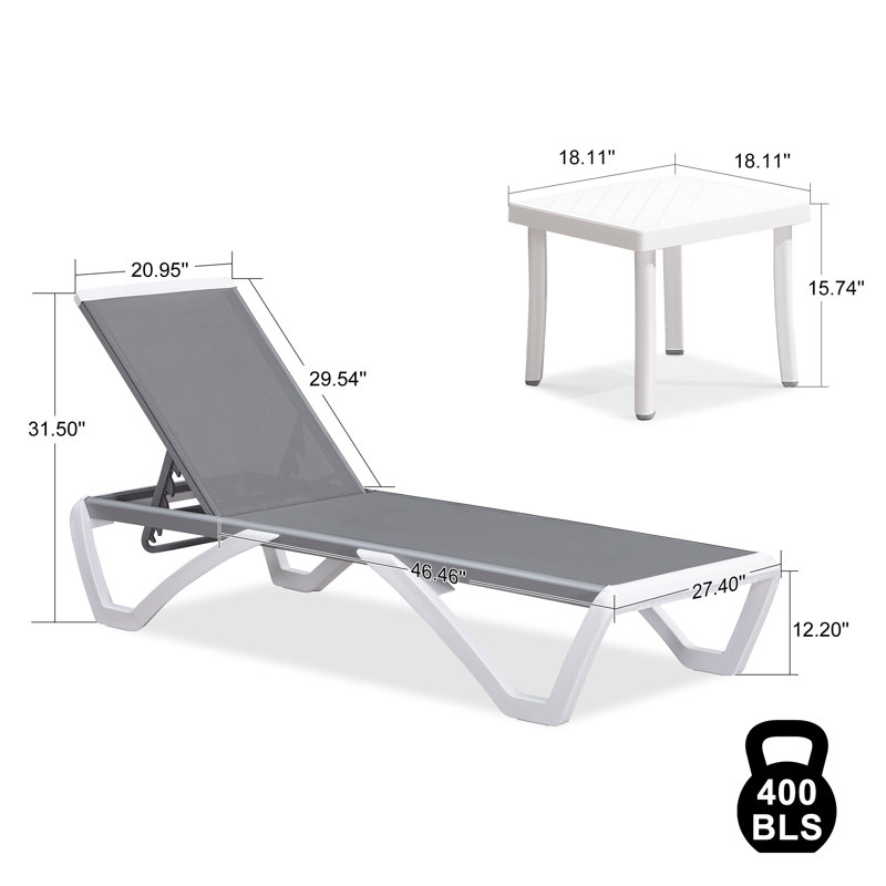Chaise longue d'extérieur avec table, Gris, Non