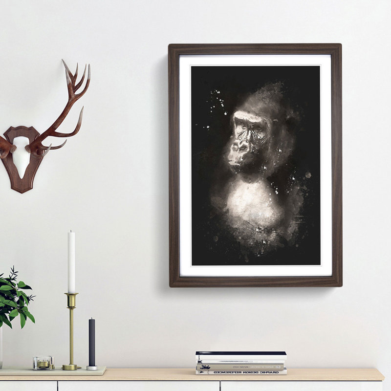 Mighty Silverback Gorilla Paint Splash - Picture Frame Graphic Art, 87cm H x 62cm W x 2cm D, Walnut Framed