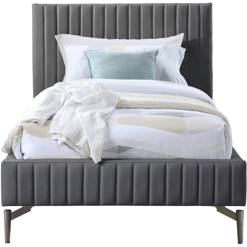 Gallo Upholstered Bed, Grey Vegan Leather, Twin