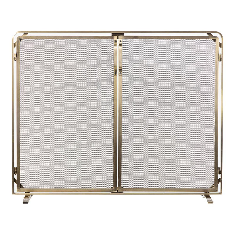 Modern Ember Aalto Mesh Fireplace Screen | Functional Doors | Heavy-Duty Steel Frame, Aged Brass