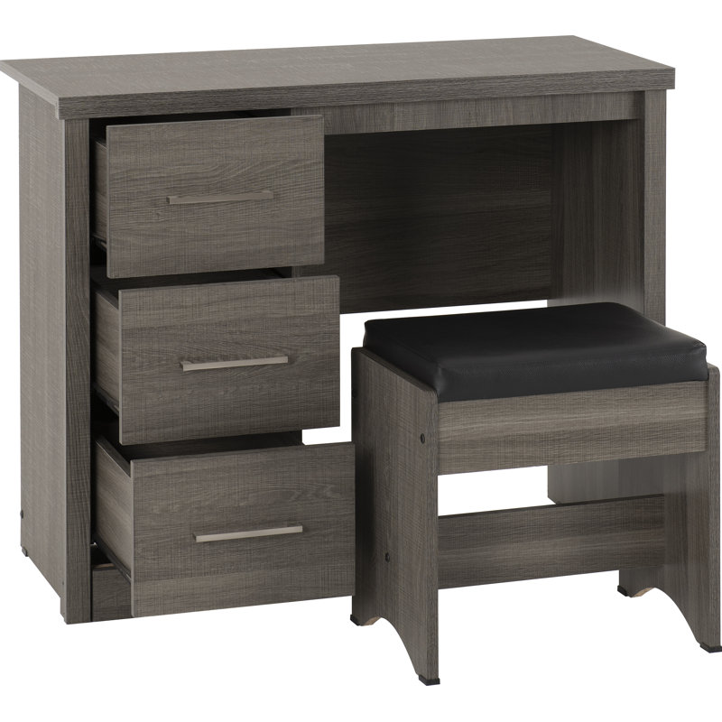 Arjon Dressing Table Set, Black Wood Grain