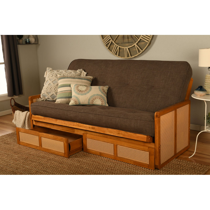 Futon double avec rangement Bridyn avec matelas, Lin Bridyn cacao