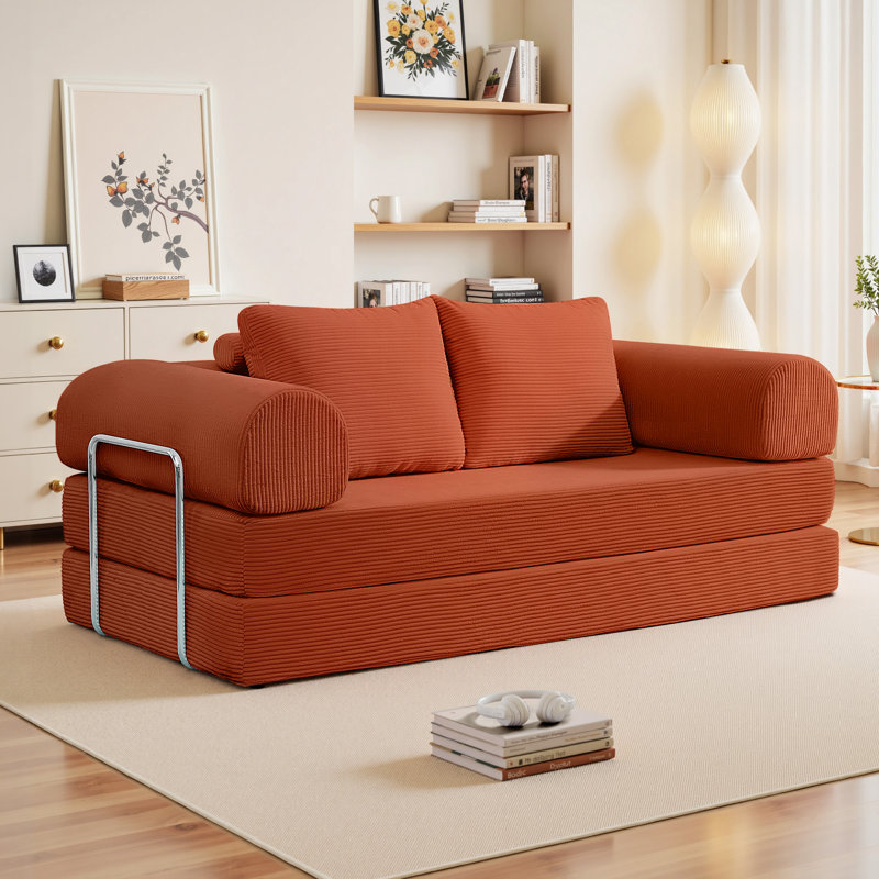 Foldable Modular Corduroy Sofa Bed Convertible Floor Couch , No Assembly Required for Living Room, Bedroom, or Office