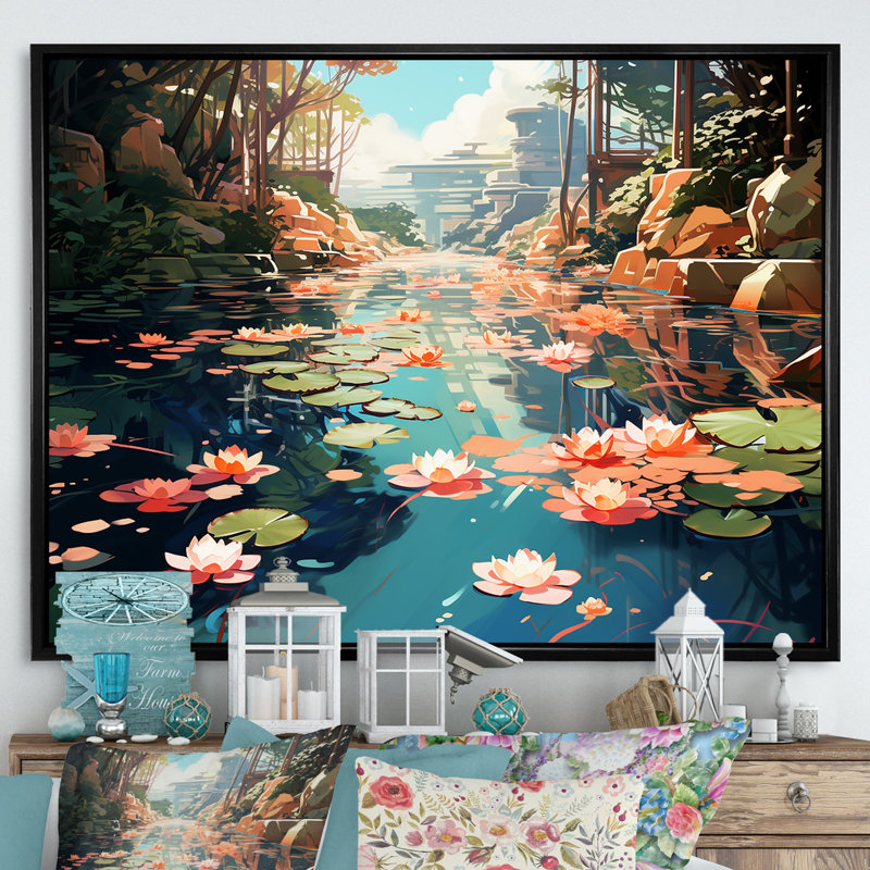 «Monets Garden Revisité Landscape II - Classics», art mural, Cadre flottant noir, H 12 po x l 20 po x P 1 po