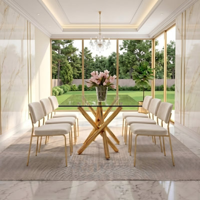 Contemporary Rectangular Glass Dining Table with Double X-Base