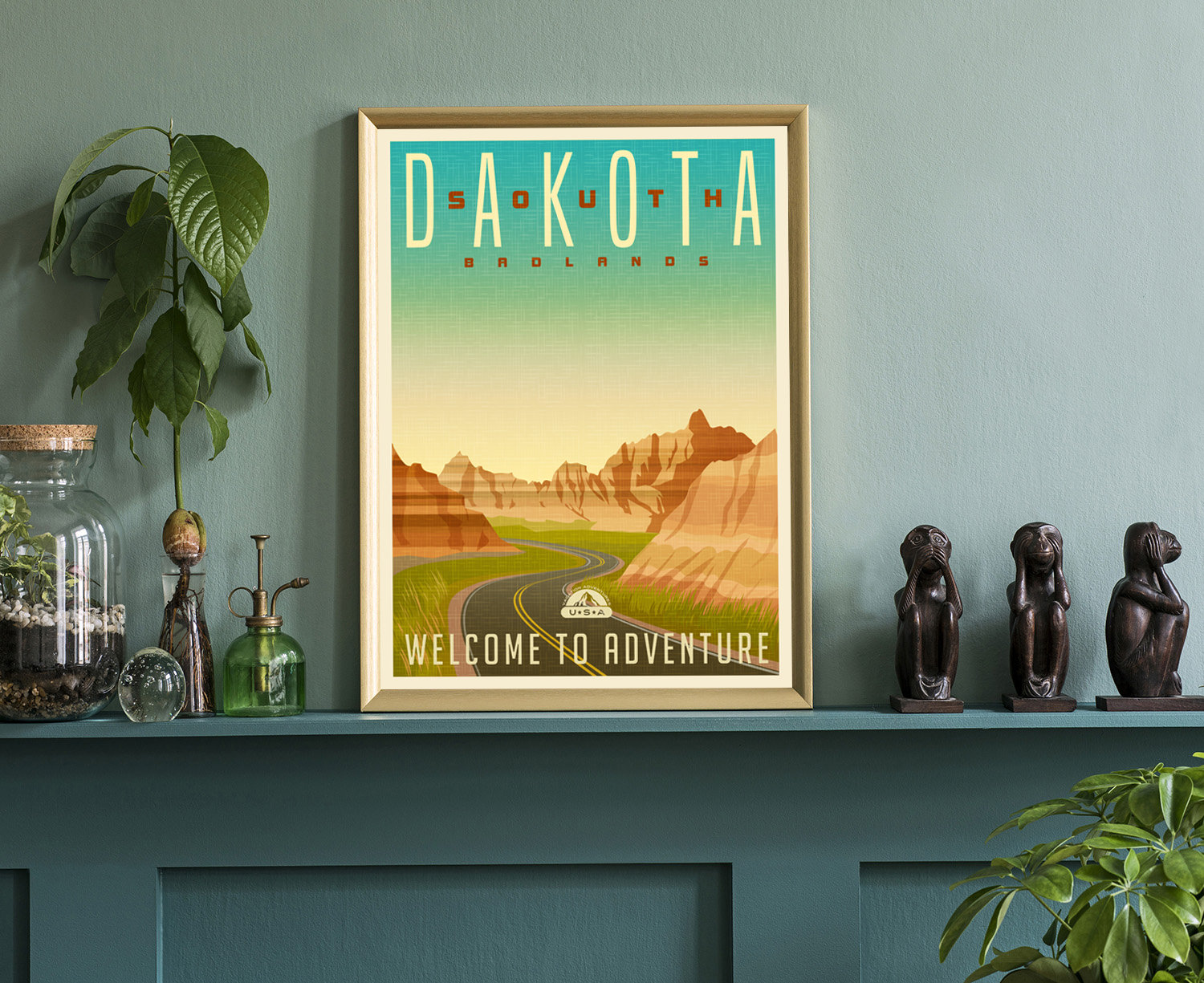 Trinx South Dakota Retro Style State Travel Poster, Vintage Unframed ...