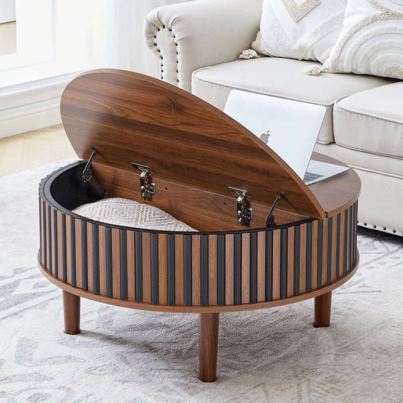 Table basse ronde à plateau relevable, Brun