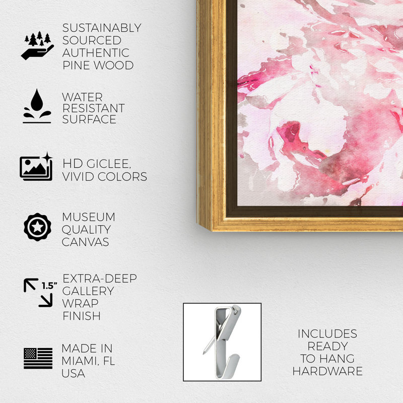 Doux romantique, rose traditionnel - peinture, Cadre flottant doré, H 40 po x l 40 po