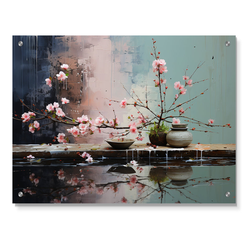 Asian Art Zen Garden II - Art asiatique, art mural acrylique sur verre, H 16 po x l 32 po
