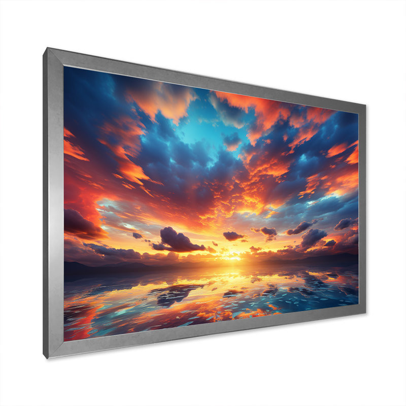 Magical Sunset Sky I - art mural ciel, Cadre de coin argenté fermé, H 12 po x l 20 po x P 1 po