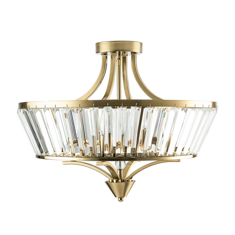 20''-4 Lights Brushed Brass Modern Metal And Crystal Semi Flush Mount Lighting For Living Room/Bedroom, Brushed Brass