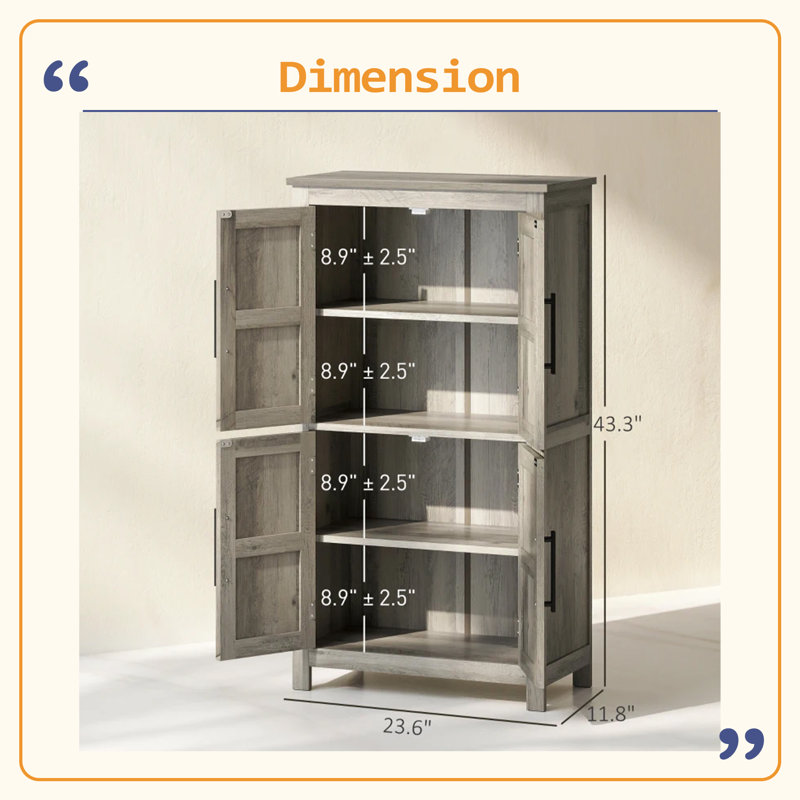 Armoire de rangement Rustic Home, armoire de cuisine, armoire de rangement autoportante, Gris clair