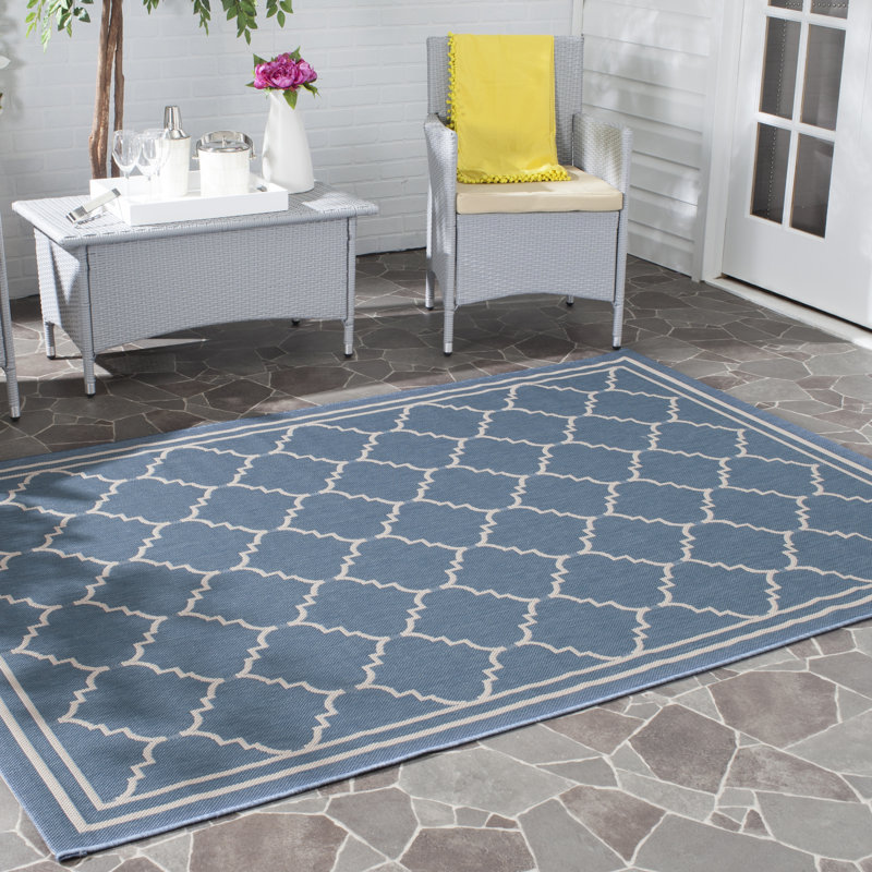 Anais Hooked Blue/Beige Indoor/Outdoor Rug, Rectangle 160 x 231 cm
