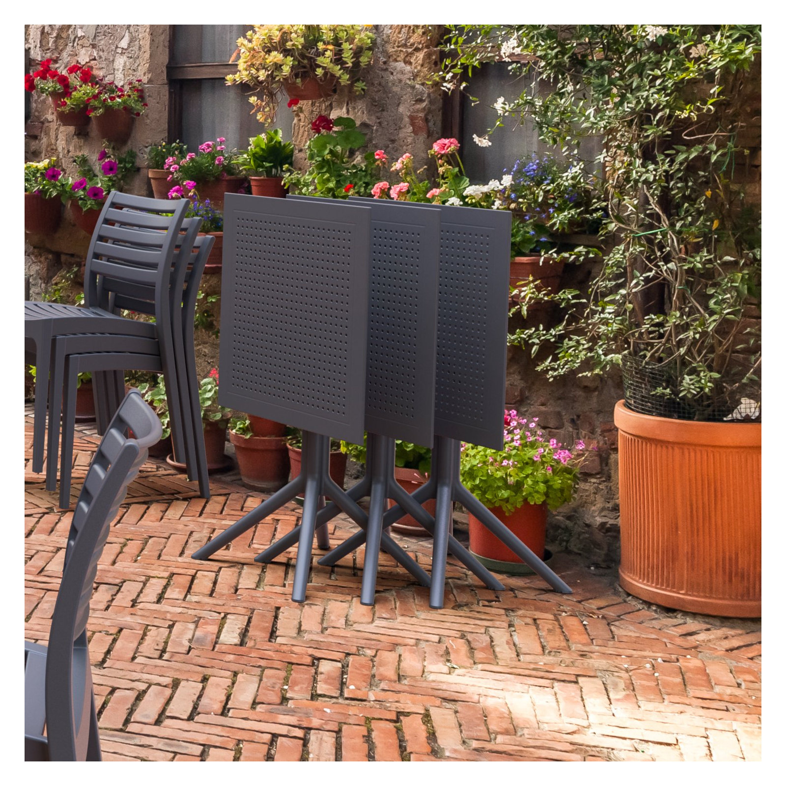 Farrah Square Patio Dining Table, Dark Gray, 23.6" W x 23.6" L x 29.5" H