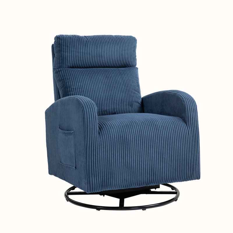 Upholstered Swivel Glider Rocking Chair, Blue Corduroy