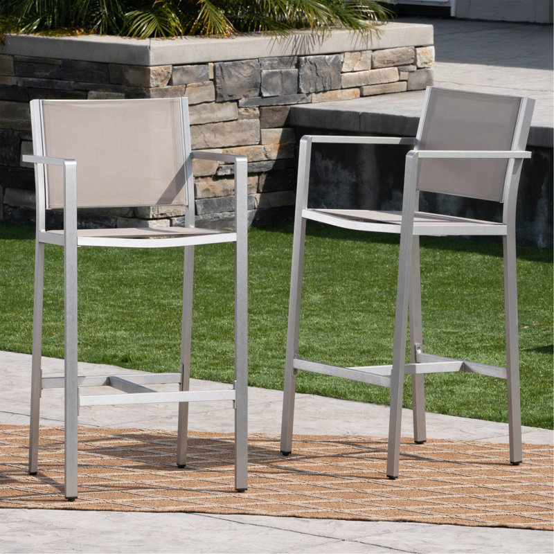 Tabourets 29,50 "avec structure en aluminium antirouille argenté, filet gris, ensemble de 2