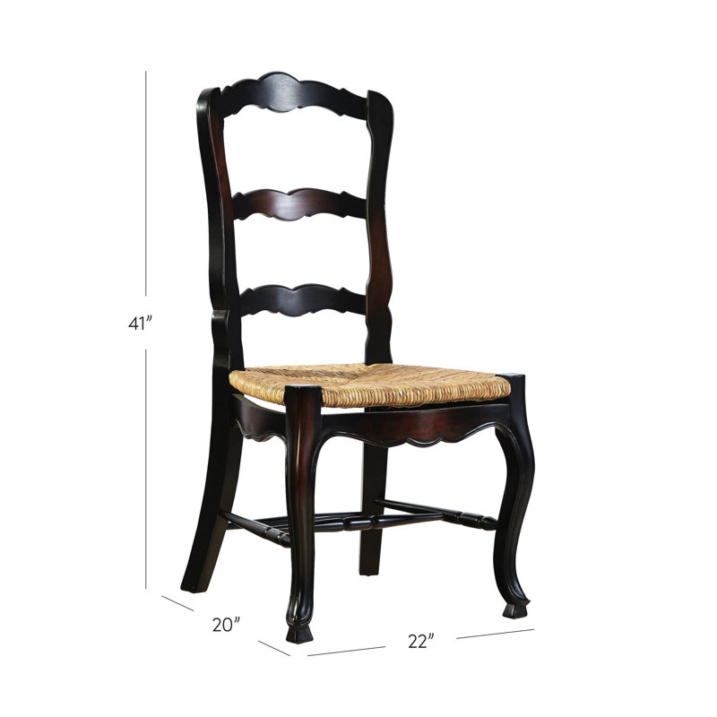 French Country Solid Wood Dining Chair, Ebony Wash/Black Paint