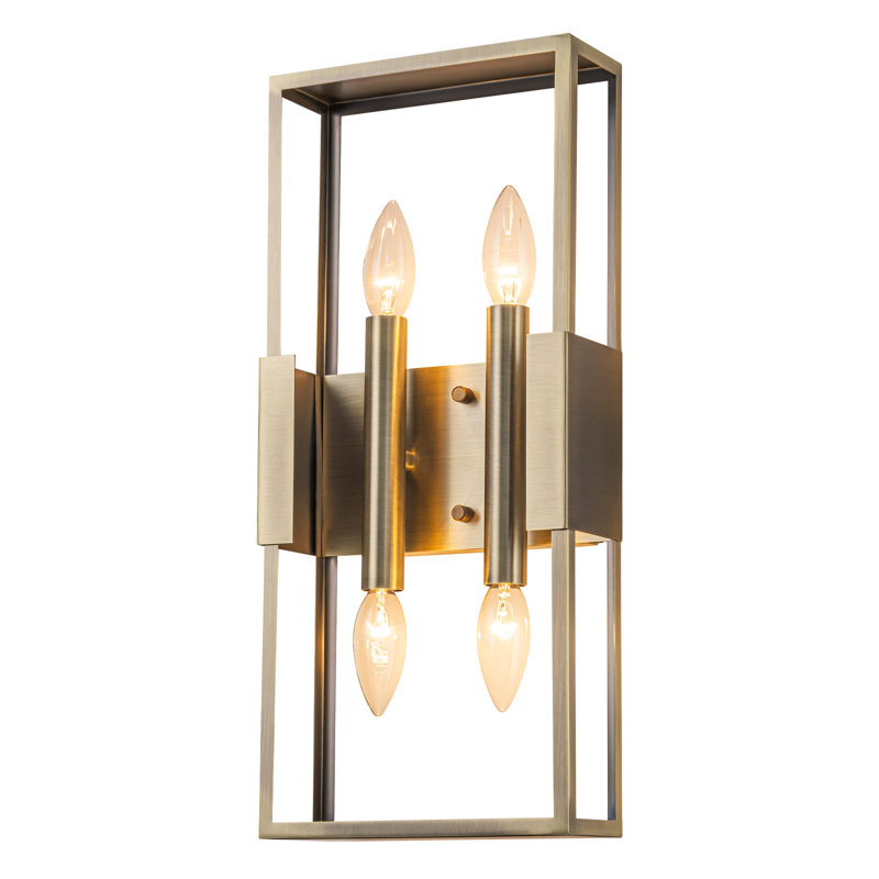 Luminaire de salle de bain 4 lumières Tuscany en bronze, structure de salle de bain à cadre géométrique traditionnel répertorié ETL, base candélabre E12 de 60 W maximum