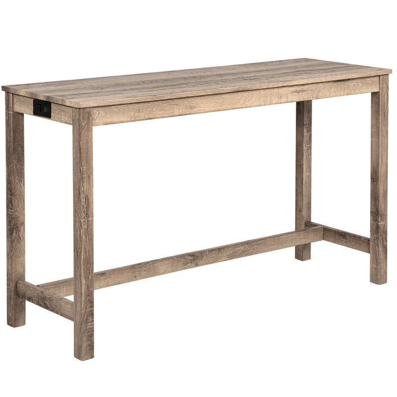 Brown Bar Table With Practical Power Strip And Rustic Look
