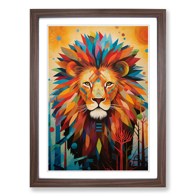 XYZ-FRM-V1223-4279 Lion Orphism No.3 - Single Picture Frame Print on Wood, 34cm H x 25cm W x 2cm D, Walnut
