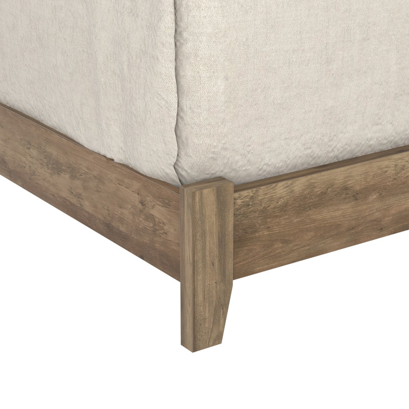 Arinola Upholstered Platform Bed, Knotty Oak/Velvet Gray