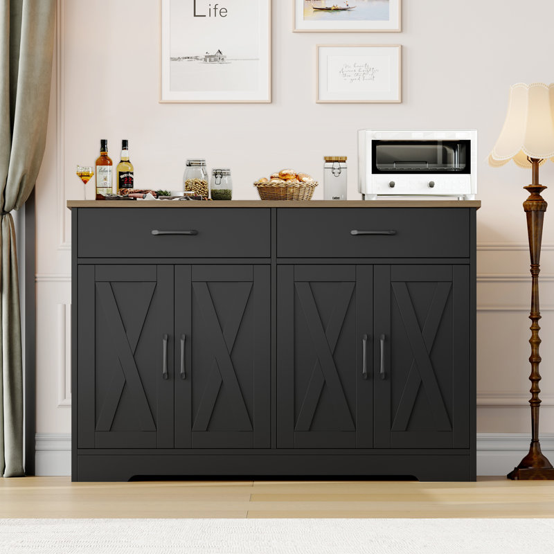 Daryosh 4-Door Sideboard with Drawers, Black/Brown