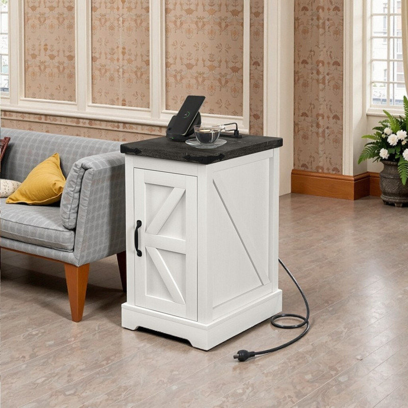 Table de bout de ferme avec station de charge, ports USB et armoire de rangement l 14,2 po x P 17,3 po x H 25,2 po