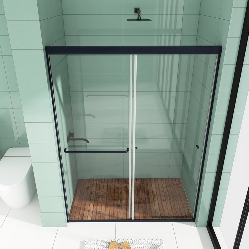 60" W x 72" H Double Sliding Framed Tub Door, Black, 54" W