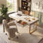 Bureau de direction moderne de 180 cm avec plateau en marbre blanc, bureau d'ordinateur de luxe avec tiroirs de rangement et pieds en métal doré, idéal pour le télétravail ou la maison.
