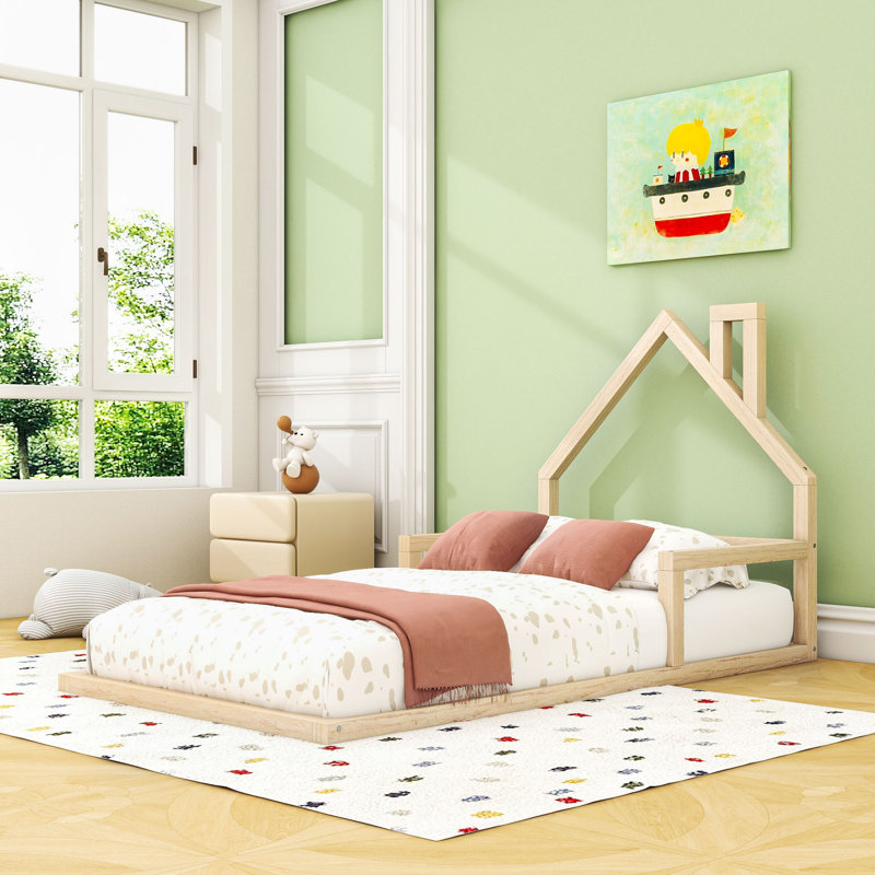 Lit plateforme avec tête de lit, Naturel, Simple