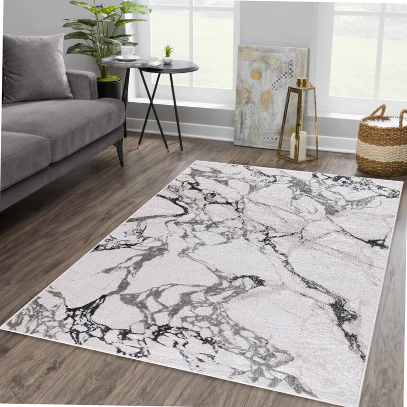 Tapis noir et gris texturé à motif abstrait Ilios Collection, Rectangle 2 pi x 3 pi