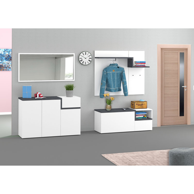 Meagher Upholstered Storage Bench, White Glossy/Slate