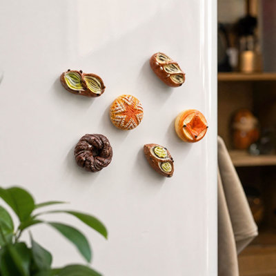 Ensemble de 6 aimants décoratifs réalistes en PVC pour réfrigérateur, motif pain et aliments.