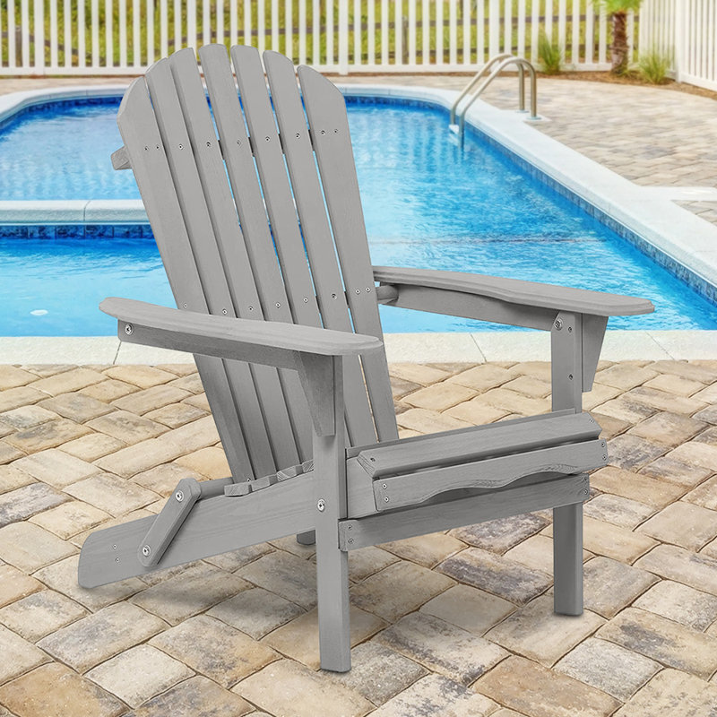 Wesley Solid Wood Folding Adirondack Chair, Gray