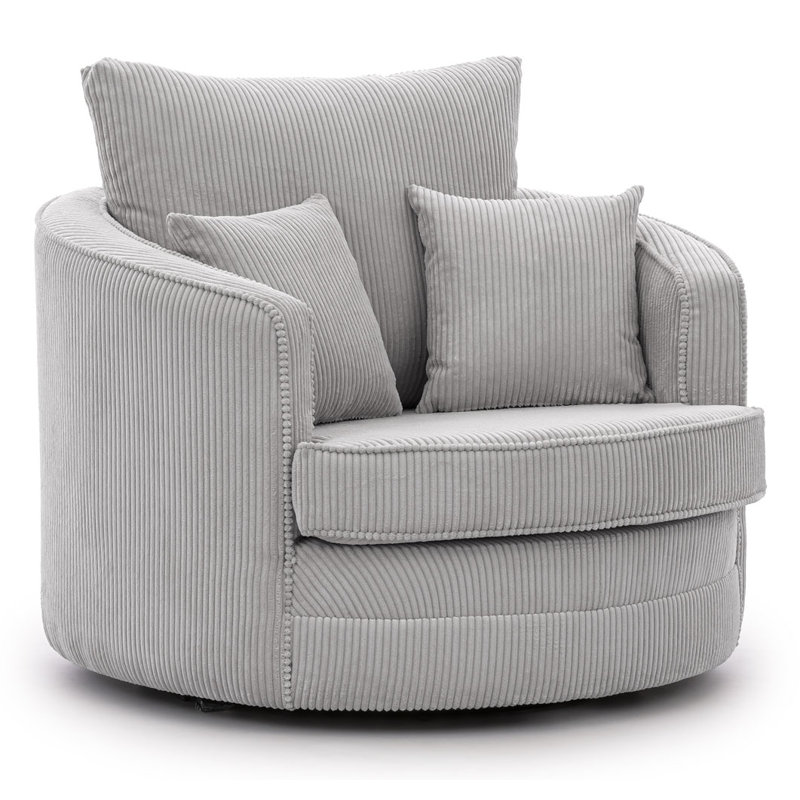 Ted Armchair Swivel Barrel Soft Chair in Cord Fabric, Light Grey