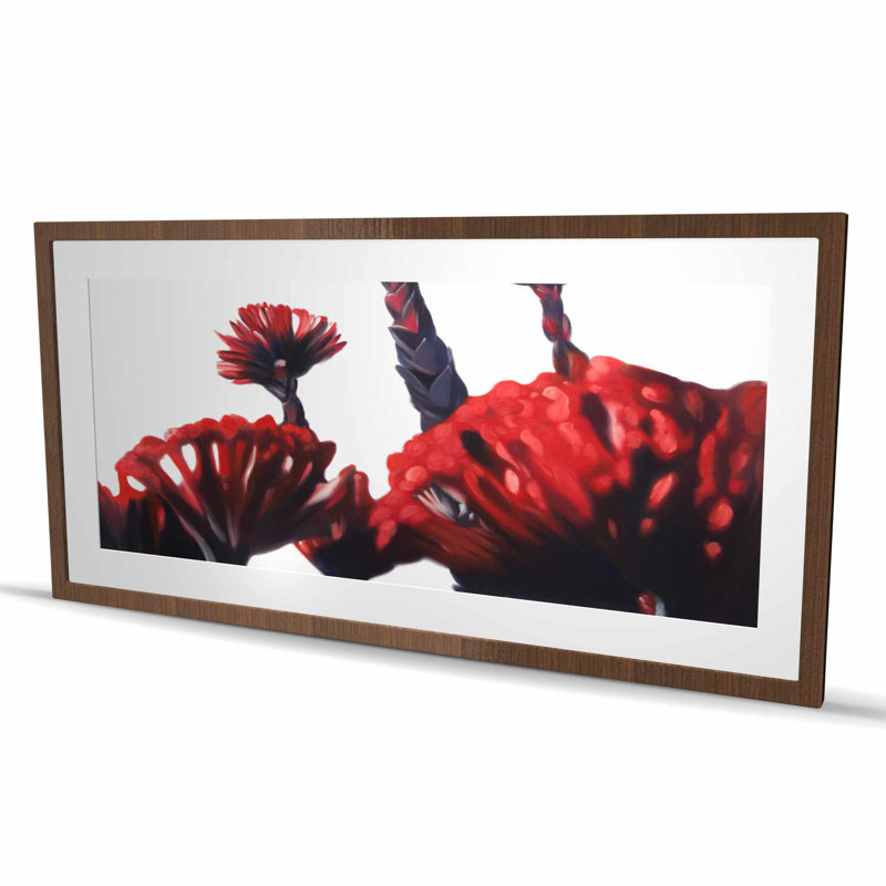 Fleurs tropicales rouges - reproduction encadrée pour la décoration intérieure, H 24 po x l 48 po, Brun